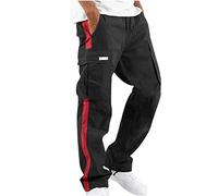 HOT1950s Casual Cargo Trousers for Men UK Mens Work Trousers Mens Elasticated Waist Cargo Work Multi Pockets Combat Slim Fit Men Red