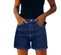 HOT1950s Denim Shorts for Women High Waisted Ripped Casual Jean Shorts Drawstring Oversized Denim Shorts with Pockets Elasticated Waist Heavyweight Bottoms for Beach Party