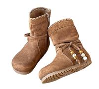 HOT1950s Girls Boots Soft Sole Comfortable Flat Shoes Bow Flower Princess Argyle Wide Fit Shoes Solid Leather Outdoor Breathable Footwear Non-Slip Walking Boots for Wedding Party