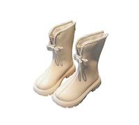 HOT1950s Girls Boots Solid Color Fleece Lining Leather Boots Comfortable Flat Student Zipper Mid-calf Shoes Non-slip Sole Outdoor Shoes Casual Breathable Warm Winter Footwear