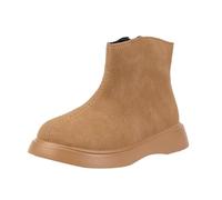 HOT1950s Girls Boots Zipper Soft Sole Fleece Lining Comfortable Flat Shoes Solid Color Leather Footwear Non-Slip Walking Warm Winter Ankle Boots Outdoor Breathable Shoes for School Party