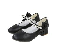 HOT1950s Girls Leather High Heels Shoes Solid Color Ankle Strap Casual Mary Jane Strap Sandals Pearl Bow Princess Style Temperament Womens Childrens Elegant Dance Shoes