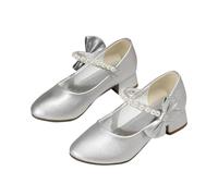 HOT1950s Girls Shoes Solid Color Ankle Strap Casual Mary Jane Strap Sandals Leather High Heels Sandals Pearl Bow Princess Style Temperament Womens Childrens Elegant Dance Shoes