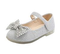 HOT1950s Girls Sparkly Shoes Ankle Strap Soft Princess Knot Mary Jane Strap Summer Sandals Solid Color Leather Flat Fit Casual Shoes Comfortable Loose School Uniform Footwear for Wedding Party