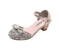 HOT1950s Girls Sparkly Shoes Crystal Bling Bowknot Princess Dance Mary Jane Strap Sandals Comfortable Low Heels Leather Footwear Toddler Sequin Party Wedding Birthday Prom Cosplay Dance Shoes