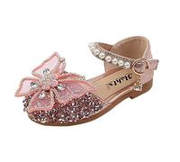 HOT1950s Girls Sparkly Shoes Silver Butterfly Pearl Crystal Bling Princess Footwear with Buckle Strap Soft Sole Loose Fit Casual Flat Sandals Toddlers Kids Birthday Prom Cosplay Dance Shoes