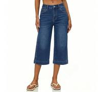HOT1950s Jeans for Women UK Solid Color Straight Leg Loose Casual Jeans Cropped Pants with Pockets Button Down Wide Leg Denim Shorts Baggy High Stretch Loose Plazzo Denim Pants