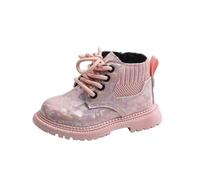 HOT1950s Kids Boots Girls Flat Solid Color Leather Ankle Boots Winter Short Outdoor Soft Bottom Shoes Elasticated Lace-up Glitter Sparkle Footwear Wide Fit Buckle Zip Up Shoes