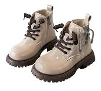 HOT1950s Kids Boots Girls Solid Color Short Leather Student Boots with Buckle Strap Hiking Outdoor Wide Fit Shoes Non-slip Sole School Princess Shoes Comfortable Flat Warm Footwear