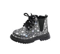 HOT1950s Kids Boots Sequin Print Elasticated Lace-up Leather Student Boots Hiking Outdoor Soft Bottom Shoes Wide Fit Footwear Non-slip Sole School Shoes Comfortable Flat Footwear