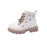 HOT1950s Kids Boots Side Zipper Print Low Flat Heel Boots Leather Soft Bottom Elasticated Lace-up Short Shoes Non-slip Sole Outdoor Footwear Breathable School Princess Shoes