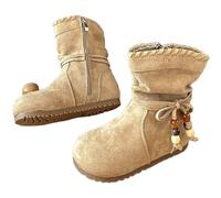 HOT1950s Kids Boots Soft Sole Comfortable Flat Shoes Bow Flower Princess Argyle Wide Fit Shoes Solid Leather Outdoor Breathable Footwear Non-Slip Walking Boots for Wedding Party