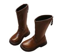 HOT1950s Kids Boots Zipper Mid-calf Leather Boots Solid Color Comfortable Flat Student Shoes Non-slip Sole Outdoor Shoes Casual Breathable Footwear for Wedding School Party
