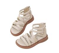 HOT1950s Kids Sandals Girls Open Toe Solid Color Princess Shoes Buckle Zip Up Lightweight Soft Sole Summer Roman Beach Sandals Wide Fit Comfortable Flat Footwear Shoes