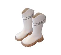 HOT1950s Knee High Boots Solid Color Fleece Lining Leather Boots Comfortable Flat Student Zipper Mid-calf Shoes Non-slip Sole Outdoor Shoes Casual Breathable Warm Winter Footwear