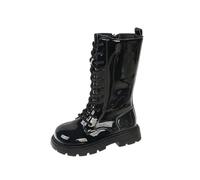 HOT1950s Knee High Boots Wide Calf Zipper with Elastic Pull On Leather Shoes Low Flat Heel Non-Slip Knitted Elasticated Lace-up Shoes Solid Color Soft Bottom Boots