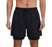 HOT1950s Men Swimming Shorts 2 in 1 Quick Dry Swimming Trunks with Compression Lined Surfing Stretchy Beach Shorts with Pockets Loose Fit Short Trunks Wide Leg Board Short Pants