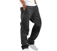 HOT1950s Mens Multi-Pockets Pants Combat Pants Work Cargo Trousers Men Work Trousers Mens Cargo Loose Fit Elasticated Waist Casual Black