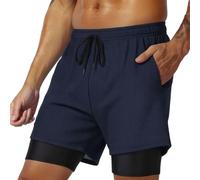 HOT1950s Men's Swim Shorts & Trunks with Compression Liner Quick Dry Swimming Trunks with Pockets Summer Solid Color Swim Shorts 4-Way Stretch Swimwear for Beach Party