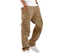 HOT1950s Mens Work Trousers Elasticated Waist Working Trousers for Men Cargo Men Mens Multi-Pockets Summer Pants Slim Fit Work Combat Cargo Casual Jogger Khaki