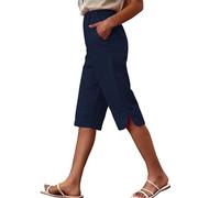 HOT1950s Navy Shorts for Women UK Summer Casual Solid Color Plus Size Shorts with Pockets Lightweight Loose Linen Drawstring High Waist Elasticated Waist Short Pants for Beach Party Size L