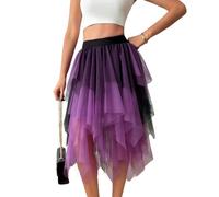 HOT1950s Purple Women's Skirts Elasticated Waist Flowy Midi High Waisted Summer Fairy Skirt High Low Asymmetrical Hem Skirts Lightweight Mesh Layered Tutu Skirt for Halloween Party Daily Size S