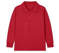 HOT1950s Red Girls School Shirts Polo Long Sleeve Collared Unisex Girls Tops Button Down Comfort Fit School Uniform Plain Shirts Sports Wear Indoor Outdoor Age 2 to 15 Years Size 2 Years
