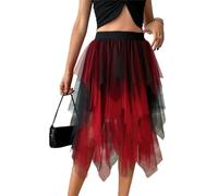 HOT1950s Red Women's Skirts Elasticated Waist Flowy Midi High Waisted Summer Fairy Skirt High Low Asymmetrical Hem Skirts Lightweight Mesh Layered Tutu Skirt for Halloween Party Daily Size M
