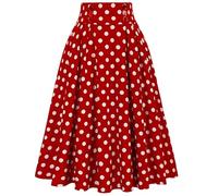 HOT1950s Skirts for Women UK Elasticated Waist Polka Dot Casual Maxi Ladies Skirt Flattering Slimming High Waist Flowy Skirt Lightweight A-line Skirt for Office Work White