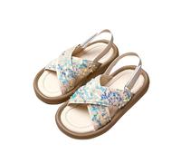 HOT1950s Sparkly Shoes for Kids Sequins Princess Open Toe Shoes Wide Fit Ankle Strap Flat Sandals Comfortable Soft Soled Casual Footwear Summer Roman Beach Sandals