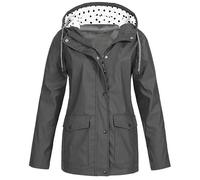 HOT1950s Sunscreen Jackets with Pockets Waterproof Jackets Hiking Cycling Windbreaker Windproof Ladies Raincoat Lightweight Raincoat Women Drawstring Zipper Hooded Jackets Plus Size Jacket