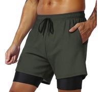 HOT1950s Swimming Shorts Men Swimming Trunks with Compression Lining 2 in 1 Swimming Short Men's Swim Trunk Double Layer Training Breathable Shorts Pockets Cropped Pants