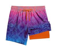 HOT1950s Swimming Trunks Men Double Layer Beach Shorts with Compression Liner 2 in 1 Swimming Shorts with Pockets Surfing Sport Board Short Pants Quick Dry Trunks Bathing Short