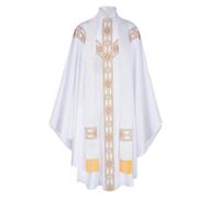 HOT1950s White Halloween Costumes Medieval Printed Robe Father Mass Vestments with Tassel Stole Priest Cosplay Costume Traditional Catholic Outfits for Halloween Cosplay Parties Size M