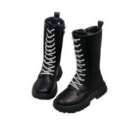 HOT1950s Wide Calf Boots Soft Soled Zippered Long Solid Color Leather Boots Knitted Elasticated Lace-up Student Princess Shoes Non-Slip Walking Outdoor Breathable Footwear