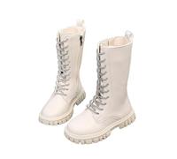 HOT1950s Wide Calf Boots Soft Soled Zippered Long Solid Color Leather Boots Knitted Elasticated Lace-up Student Princess Shoes Non-Slip Walking Outdoor Breathable Footwear