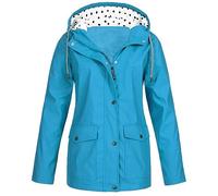HOT1950s Windproof Womens Rain Jacket Sunscreen Jackets with Pockets Womens Waterproof Jacket Ladies Lightweight Jackets Drawstring Zipper Hooded Raincoat Hiking Cycling Windbreaker