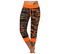 HOT1950s Womens Drawstring Pants Capri Leggings for Women Plus Size Leggings with Pockets for Women Camouflage Pants Light Weight Summer Yoga Joggers High Waisted Joggers with Pockets