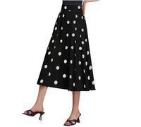 HOT1950s Womens Skirts Midi Length High Elastic Waist A-line Ladies Skirts Polka Dot Pleated Below Knee Flare Skirt Midi Skirt Casual Summer Holiday Beach Short Dress for Office Work Black