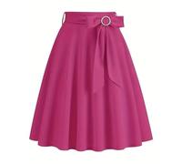 HOT1950s Womens Skirts Midi Length High Waist Solid Color Skirts Bow Flower Breathable Heavyweight A-Line Skirt Stretch Elasticated Waist Pleated Skirt Fit Casual Skirt