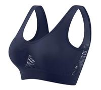 HOT1950s Women's Sports Bras High Impact Wireless Yoga Bra Stretch Support Bounce Control Full Coverage Wirefree Workout Ultimate Running Bras Wide Strap Comfort Yoga Tops Navy