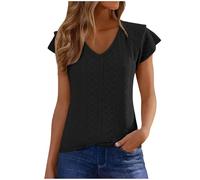 HOT1950s Womens T Shirts Short Sleeved V-Neck Trendy T-Shirt Tops Loose Solid Color Breathable Blouse Pullovers Lightweight Comfortable Sport Jersey for Going Out
