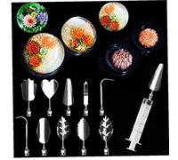 Hotaden 11pcs/Set 3D Gelatin Jelly Art Pudding Flower Decoration Mold Needle Tools Stainless Steel Nozzle Syringe Baking Accessories Kit