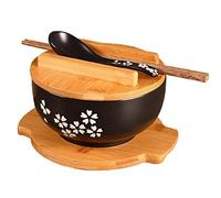 Hotaden 1pc Ceramic Noodle Bowl Spoon Bowl Mat with Cover Instant Noodle Bowl Korean Soup Bowl Rice Bowl Cutlery Set 1000ml
