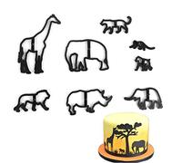 Hotaden 8pcs Animal Cookie Cutter Plastic Elephant Giraffe Leopard Fondant Cutter Safari Silhouette Cake Mold Cake Decorating Tools