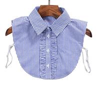 Hotaden Women's Striped Denim Lace Collar Shirt, One Size, Blue, Sleeveless, Casual, Collared, All Seasons, Women's Special Occasions, Adjustable, Made in the USA and Imported