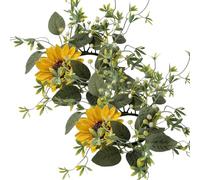 Hotainoys 2 Pack Candle Rings, PVC Artificial Sunflower Candle Rings Wreaths with Eucalyptus Leaves & White Flowers Elegant Wreath for Dining Table, Bookshelf and Window Décor Wreath