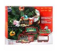 Hotainoys Christmas Tree Train Set with Light & Sound Hanging Christmas Train Set with Locomotive, Coal Car, Carriage, Sleigh and Tracks Realistic Tree for