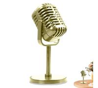 Hotainoys Microphone Prop, Retro Microphone Plastic Gold Pretend Mic Centerpiece for Cosplay Party Role Play and Roll Hip Hop Music Party Decorations Prop