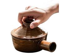 Hotainoys Microwave Cooker 300ml Crude Pottery 2x5 Inch Microwave Pot with Lid & Handle Rustic Dishwasher Safe Stoneware for Single Person Cookware